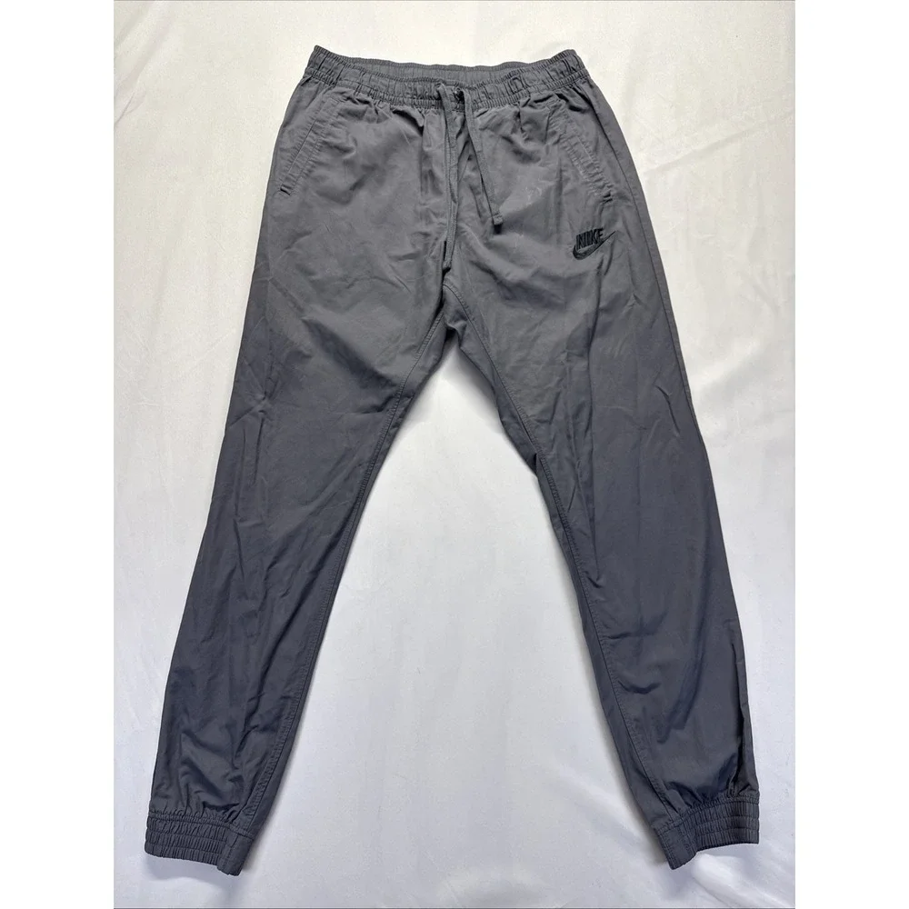 Nike Jogger Pants Mens Large Gray Swoosh Logo Gym Training Athleisure Drawstring